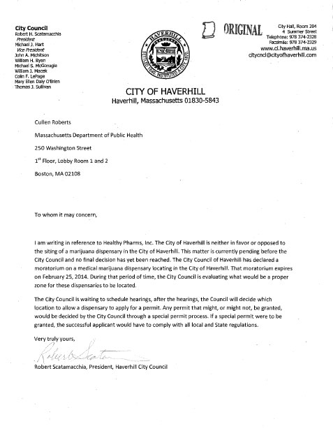 The undated letter then-City Council President Robert H. Scatamacchia was asked to sign.