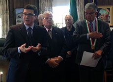 Italian Consul General of Boston Nicola DeSantis with officials including Mayor James J. Fiorentini and City Councilor Joseph J. Bevilacqua.