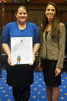 Jennifer Burns and Rep. Diana Dizoglio during Alcohol Awareness Day at the State House. (Courtesy photograph.)