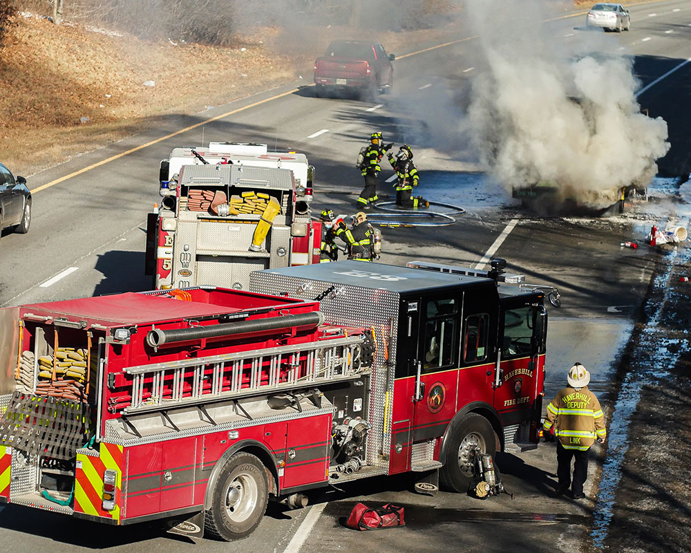Haverhill Firefighters Douse Minibus Fire on I-495 Sunday; Spilled Fuel, Presence of Propane Trigger Fear