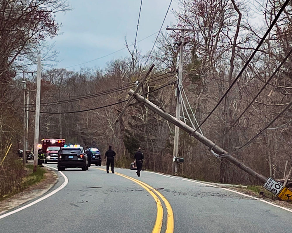 Driver Declines Hospital Care After Knocking Down Utility Pole on South Street in West Newbury