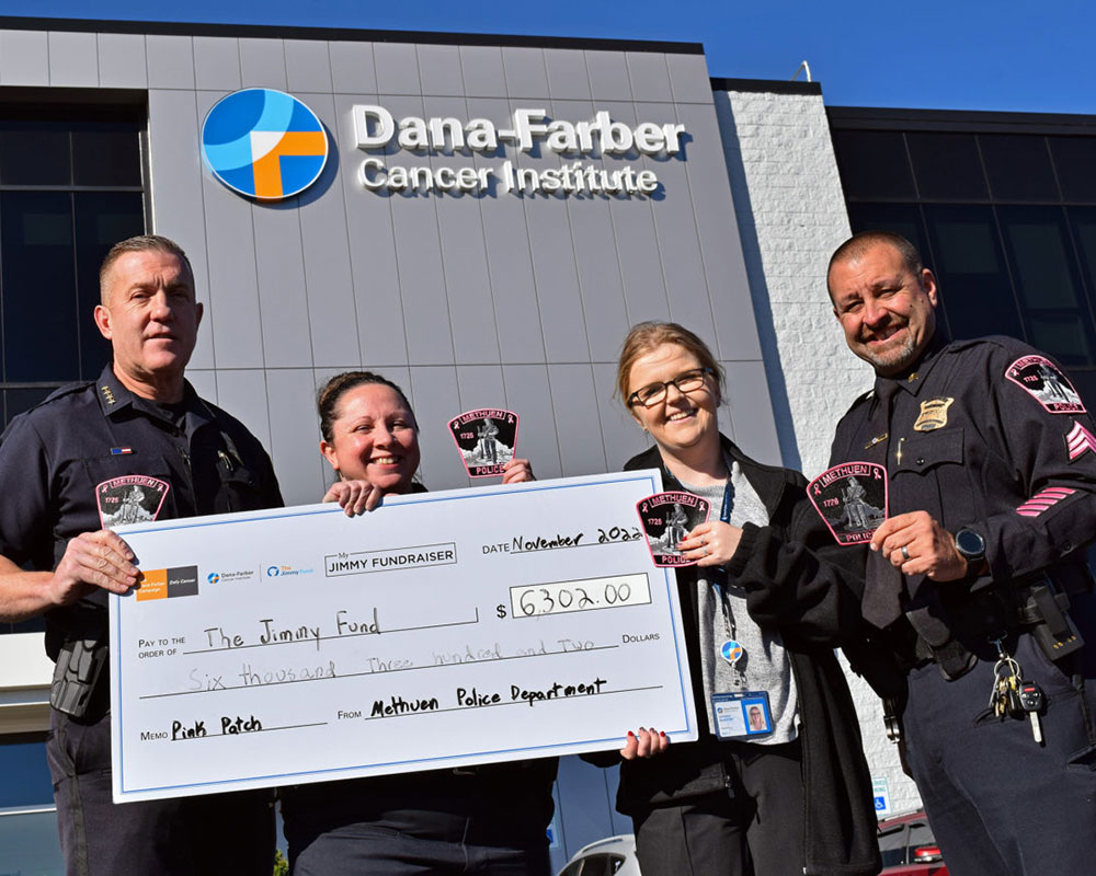 Methuen Police Deliver Pink Patch Project Donations to the Jimmy Fund, Dana-Farber Cancer Institute